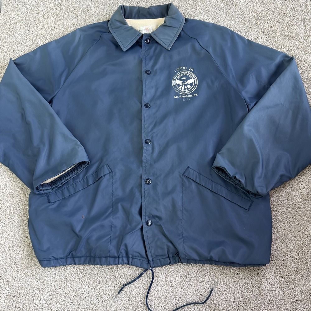 Vintage King Louie Jacket Mens Large Blue Nylon Fleece Lined Snap Union USA